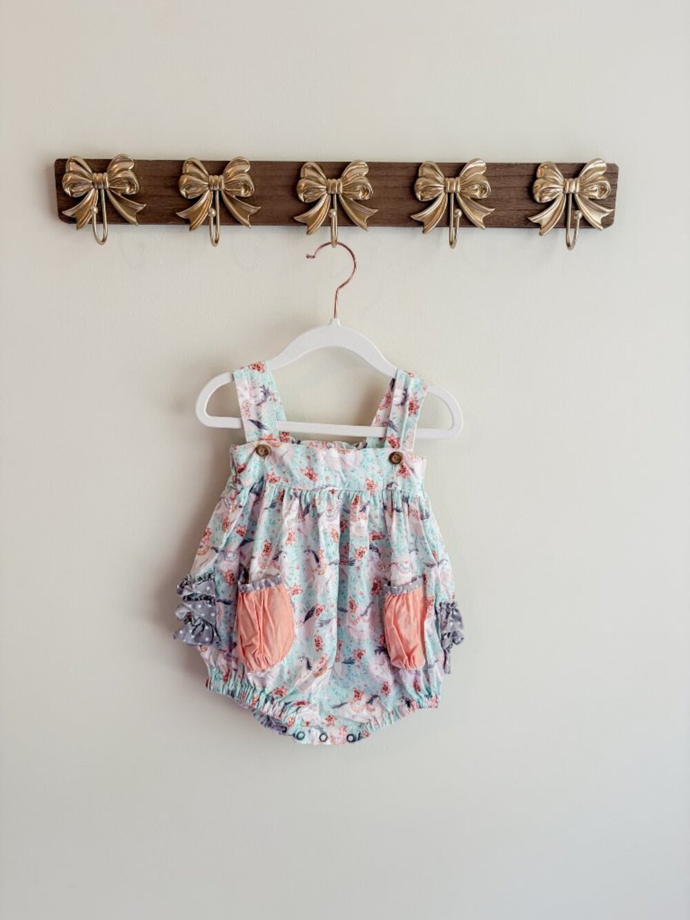 Giggle Moon Girls Size 12 Months Floral Baby Romper with Ruffle Details